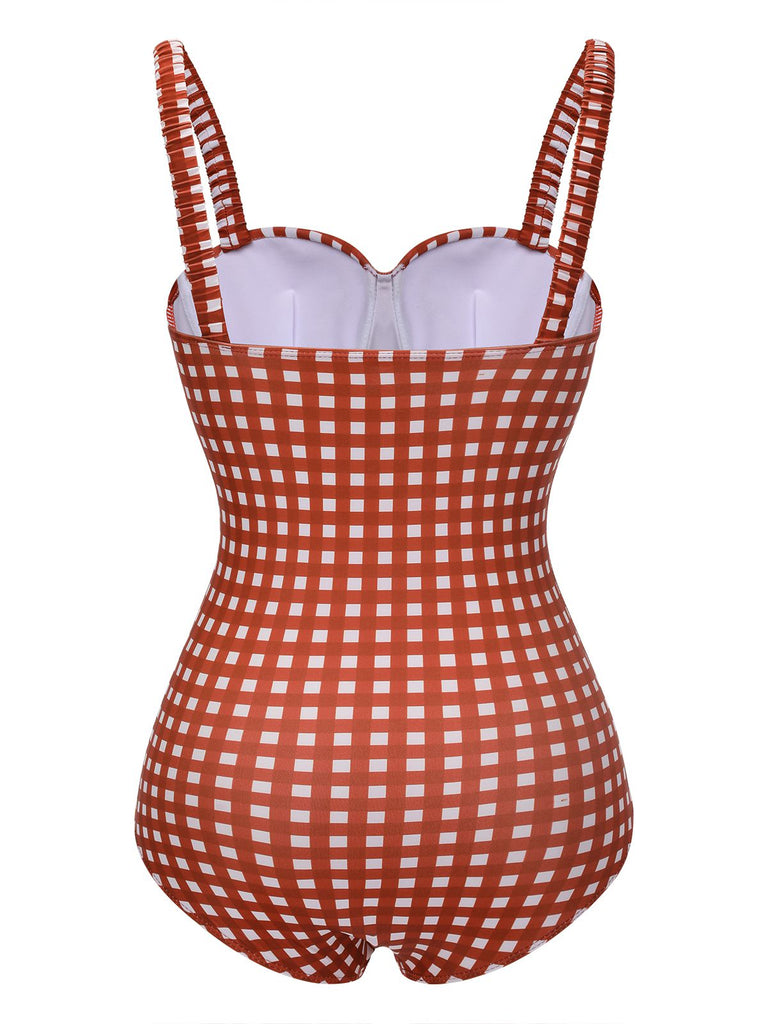 Red 1940s Plaid Strap One-piece Swimsuit