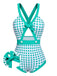 Green 1940s Polka Dot Bowknot One-Piece Swimsuit