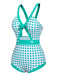 Green 1940s Polka Dot Bowknot One-Piece Swimsuit