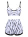 1950s Water Ripple Patchwork Strap Swimsuit