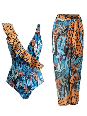 Leopard 1960s Ruffle Polka Dot Swimsuit & Cover-up
