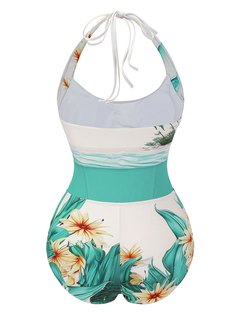 1950s Coconut Tree & Beach Patchwork Swimsuit