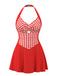 [Pre-Sale] Red 1930s Gingham Plaid Halter Swim Dress