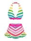 Rainbow 1950s Contrast Bow Ruffle Stripes Bikini