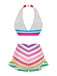 Rainbow 1950s Contrast Bow Ruffle Stripes Bikini