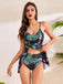 1940s Spaghetti Straps Floral Print Skirt Swimsuit