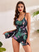 1940s Spaghetti Straps Floral Print Skirt Swimsuit