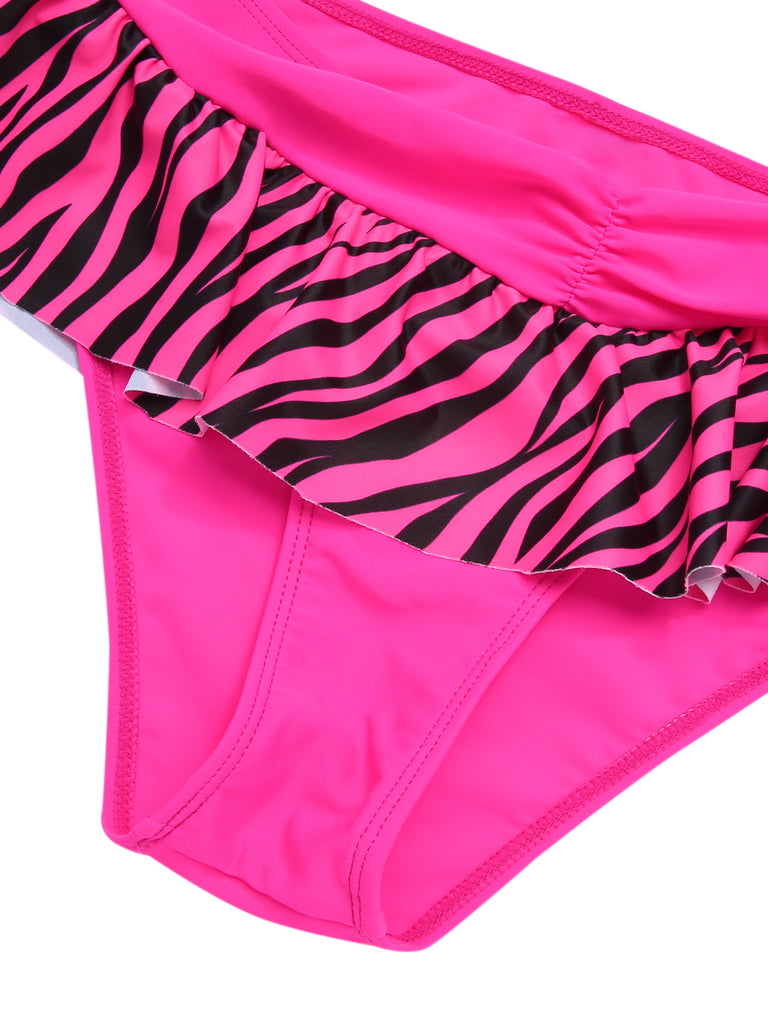 Pink 1950s Strap Zebra Print Bikini Set