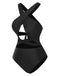 Black 1960s Solid Cross Halter Hollow Tie Back Swimsuit