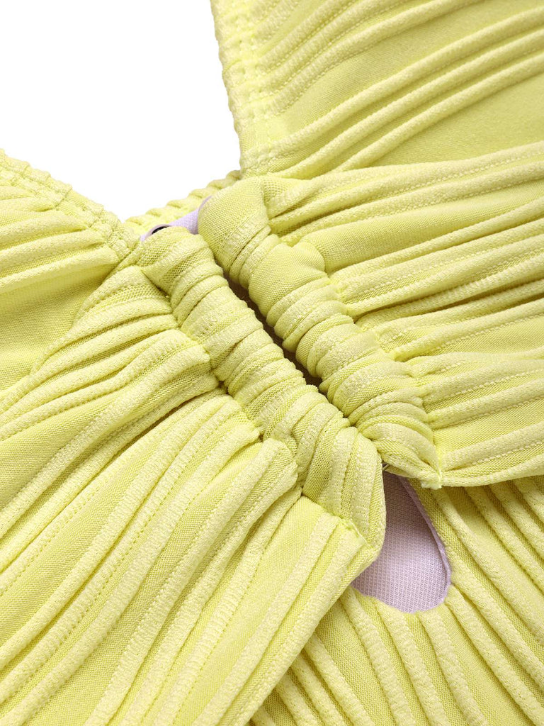 1950s Halter Hollow U-Ring Textured Swimsuit