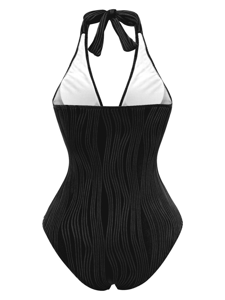 1950s Halter Hollow U-Ring Textured Swimsuit