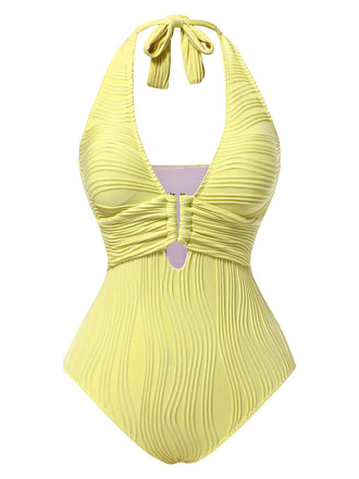 1950s Halter Hollow U-Ring Textured Swimsuit