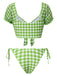 Green 1960s Gingham Puff Sleeve Bikini Set