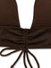 Brown 1950s Solid Deep V-Neck Halter Bikini Set