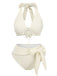 1950s Deep V-Neck Textured Seashell Halter Swimsuit