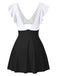1930s Solid Ruffles Cut-Out Patchwork Swimdress