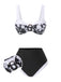 Black 1940s Hepburn Silhouette Floral Bikini Set
