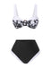 Black 1940s Hepburn Silhouette Floral Bikini Set