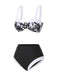 Black 1940s Hepburn Silhouette Floral Bikini Set