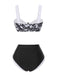Black 1940s Hepburn Silhouette Floral Bikini Set
