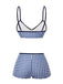 Blue 1930s Rose Gingham Plaid Straps Swimsuit
