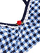 Blue 1930s Rose Gingham Plaid Straps Swimsuit