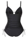 Black 1970s Tassel Embroidered Strappy Swimsuit