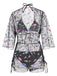 2PCS Black 1940s Lace-Up Feather Print Bikini Set & Cover-Up