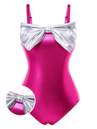 Rose Red 1970s Metallic 3D Bow Swimsuit