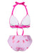 Pink 1950s Bowknot Print Halter Bikini Set