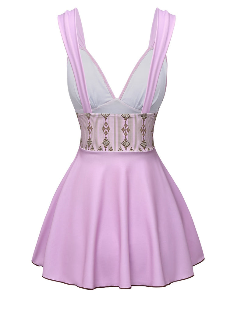 Rose Viole 1940s Wide-Straps Geometric Swimdress