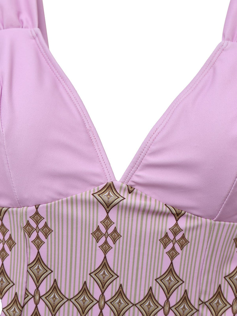 Rose Viole 1940s Wide-Straps Geometric Swimdress