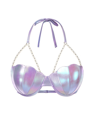 Purple 1970s Shell Pearl Chain Swim Top