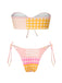 Pink 1970s Gingham Plaid Bandeau Bikini Set