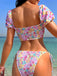 Multicolor 1950s Smocked Floral Bikini Set