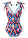 1970s Psychedelic Chevron Deep V-Neck Swimsuit