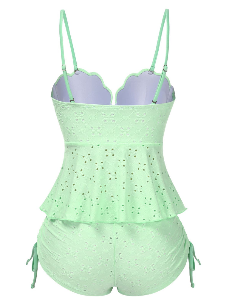 1940s Spaghetti Strap Eyelet Shell Tankini Set