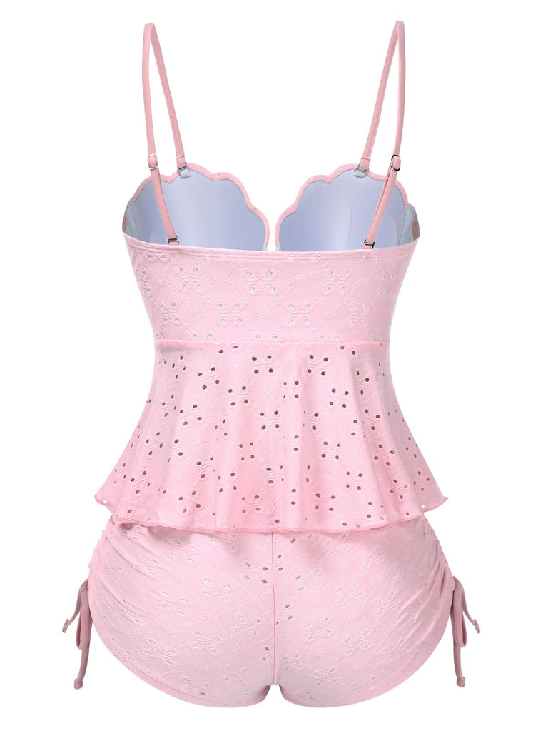 1940s Spaghetti Strap Eyelet Shell Tankini Set