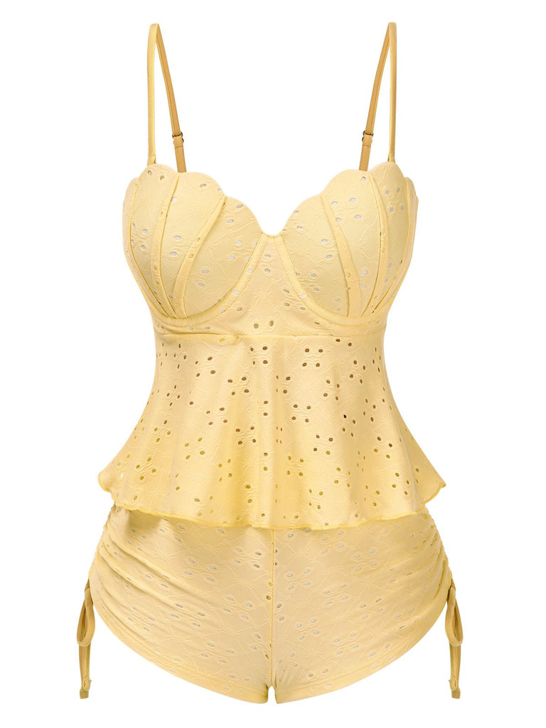 1940s Spaghetti Strap Eyelet Shell Tankini Set