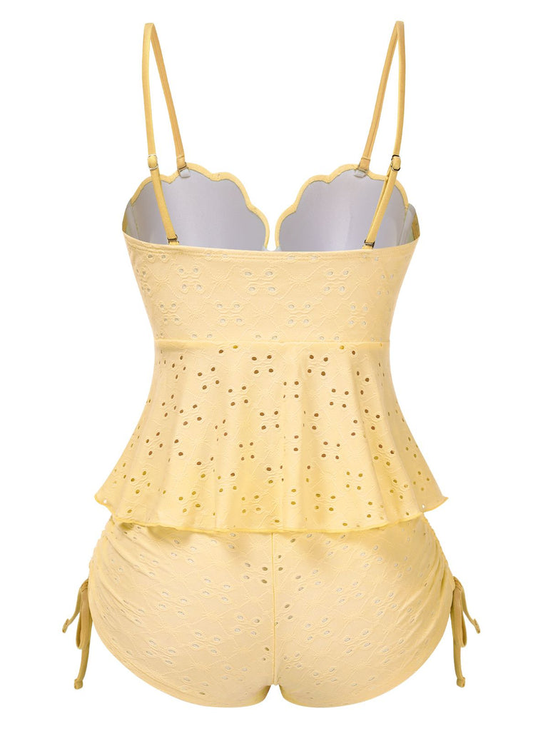 1940s Spaghetti Strap Eyelet Shell Tankini Set
