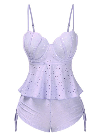 1940s Spaghetti Strap Eyelet Shell Tankini Set