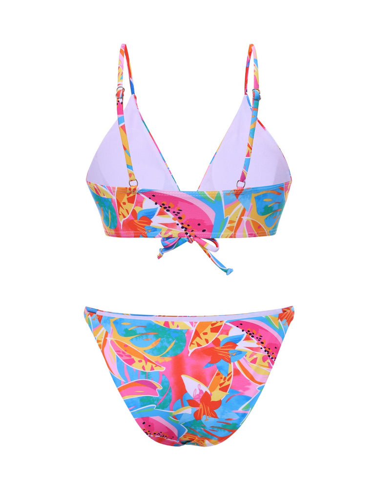 Multicolor 1960s Fruit Print Straps Bikini Set