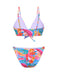 Multicolor 1960s Fruit Print Straps Bikini Set