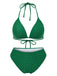 1940s Halter Textured Solid Bikini Set & Cover-Up