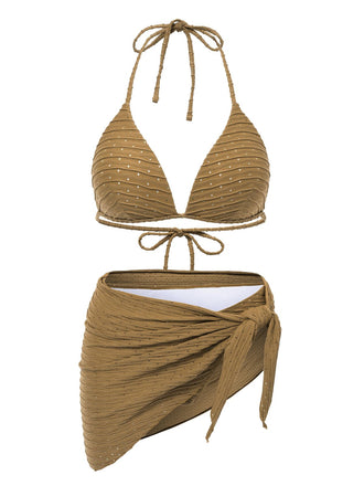 1940s Halter Textured Solid Bikini Set & Cover-Up