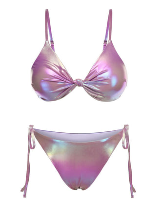 Purple 1970s Twist Glossy Bikini Set
