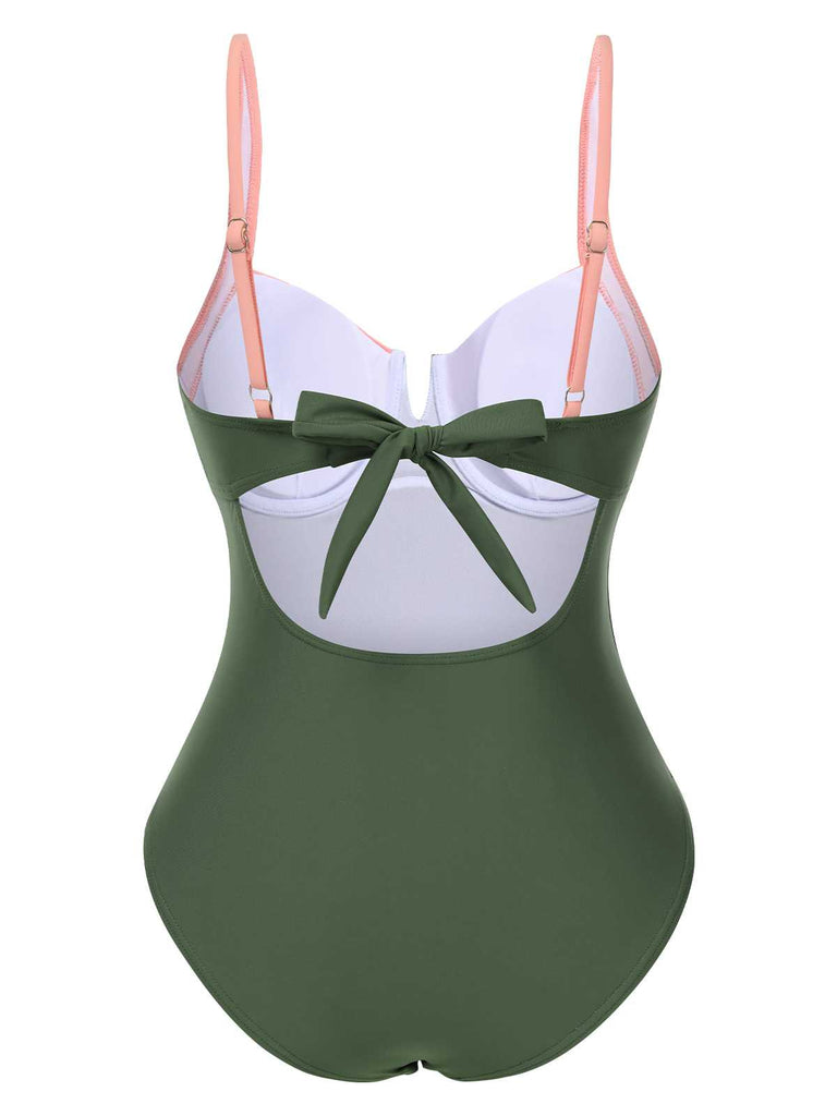 1980s Colorblock Strap High-Leg One-Piece Swimsuit