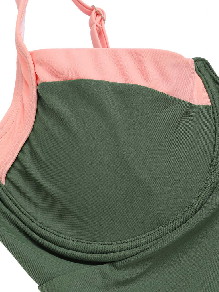 1980s Colorblock Strap High-Leg One-Piece Swimsuit
