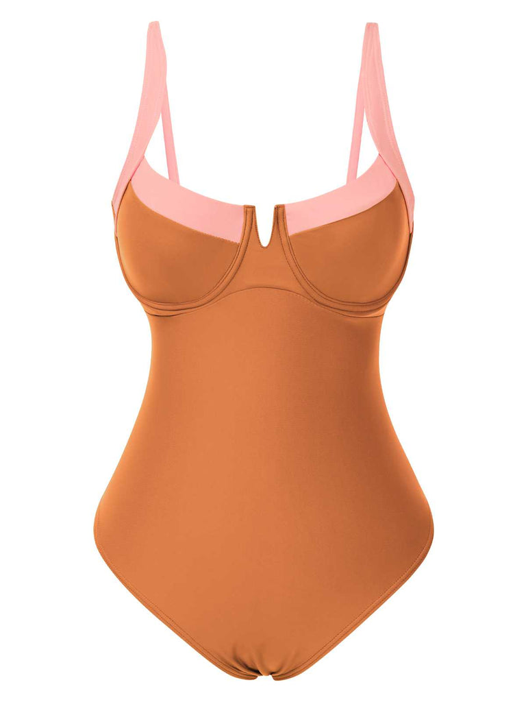 1980s Colorblock Strap High-Leg One-Piece Swimsuit