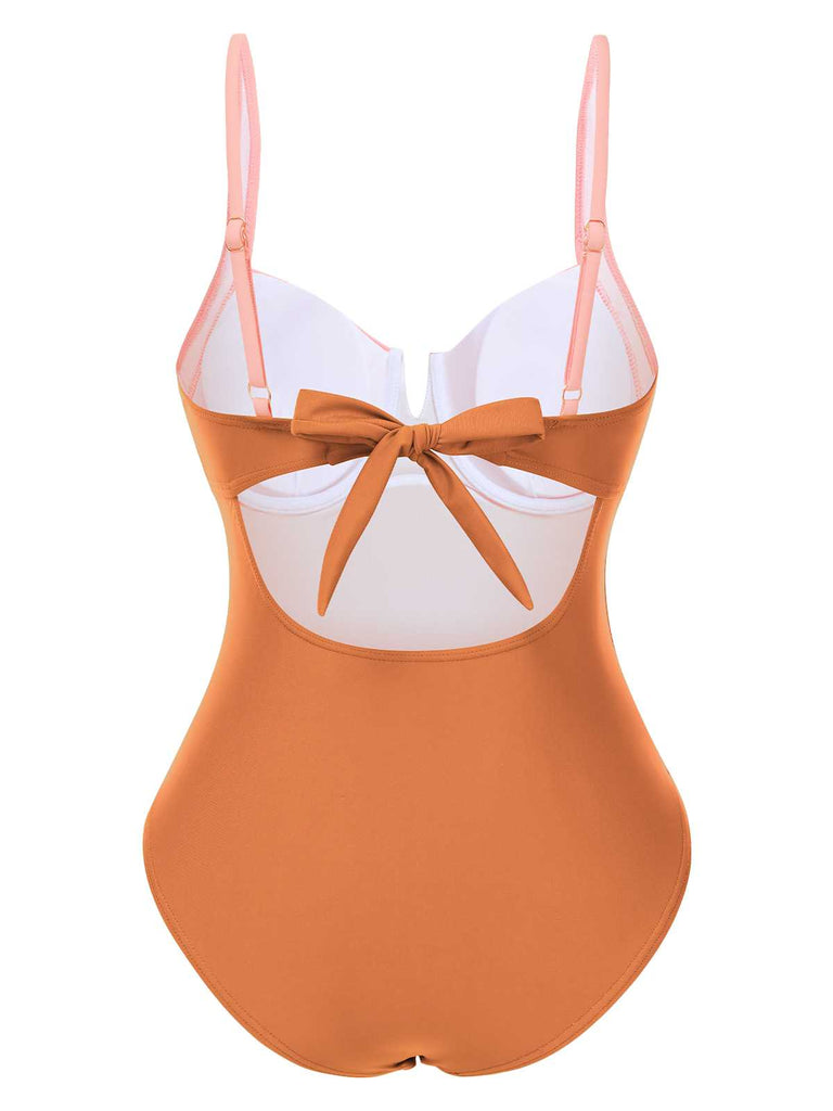 1980s Colorblock Strap High-Leg One-Piece Swimsuit